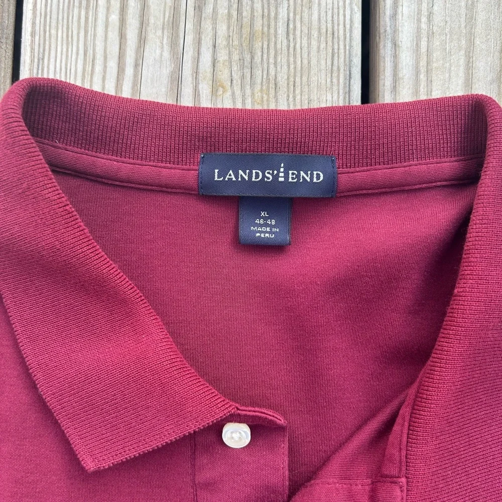 LANDS' END Rugby Shirt Men XL 46-48‎ Red Long Sleeve Polo Shirt